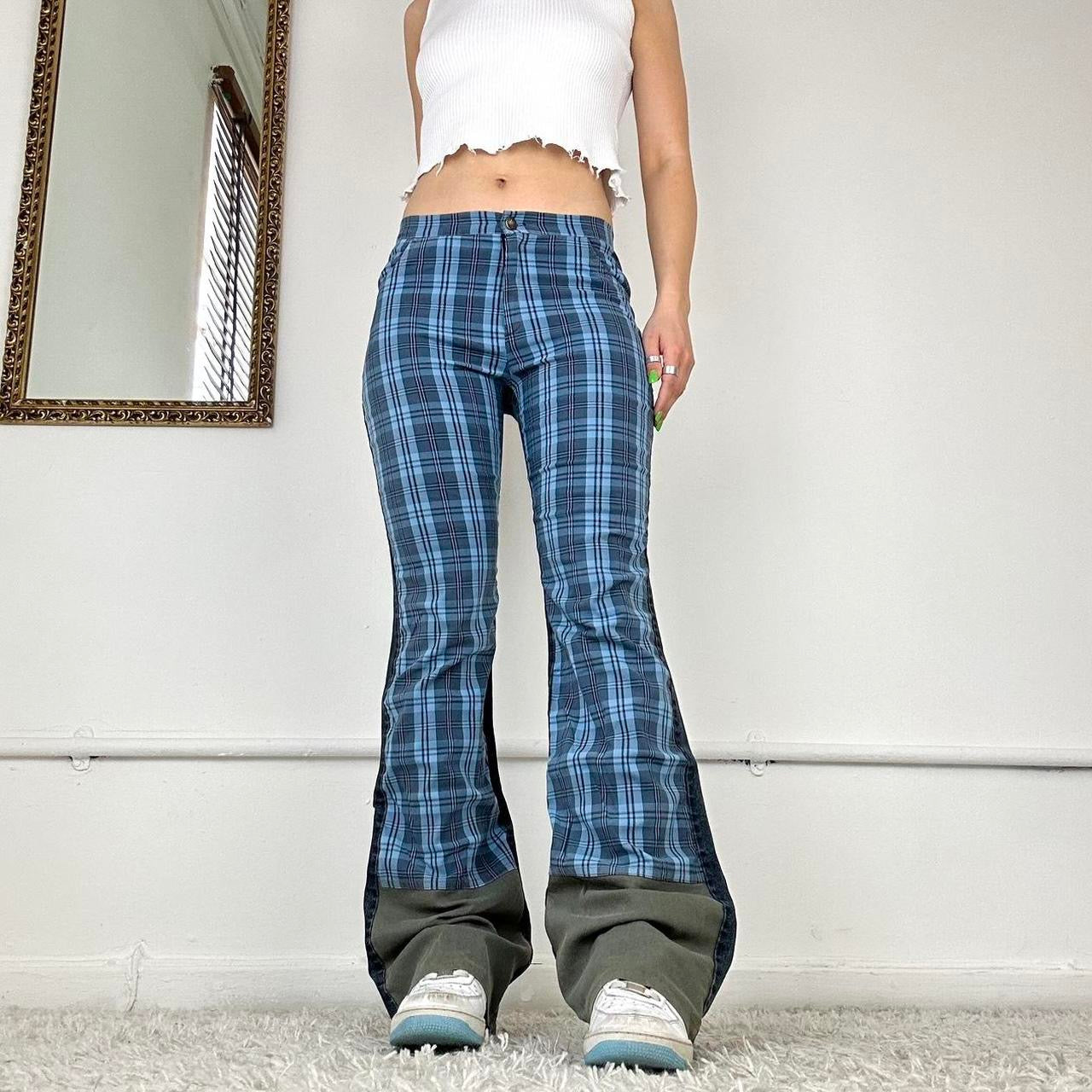 checkered flared jeans