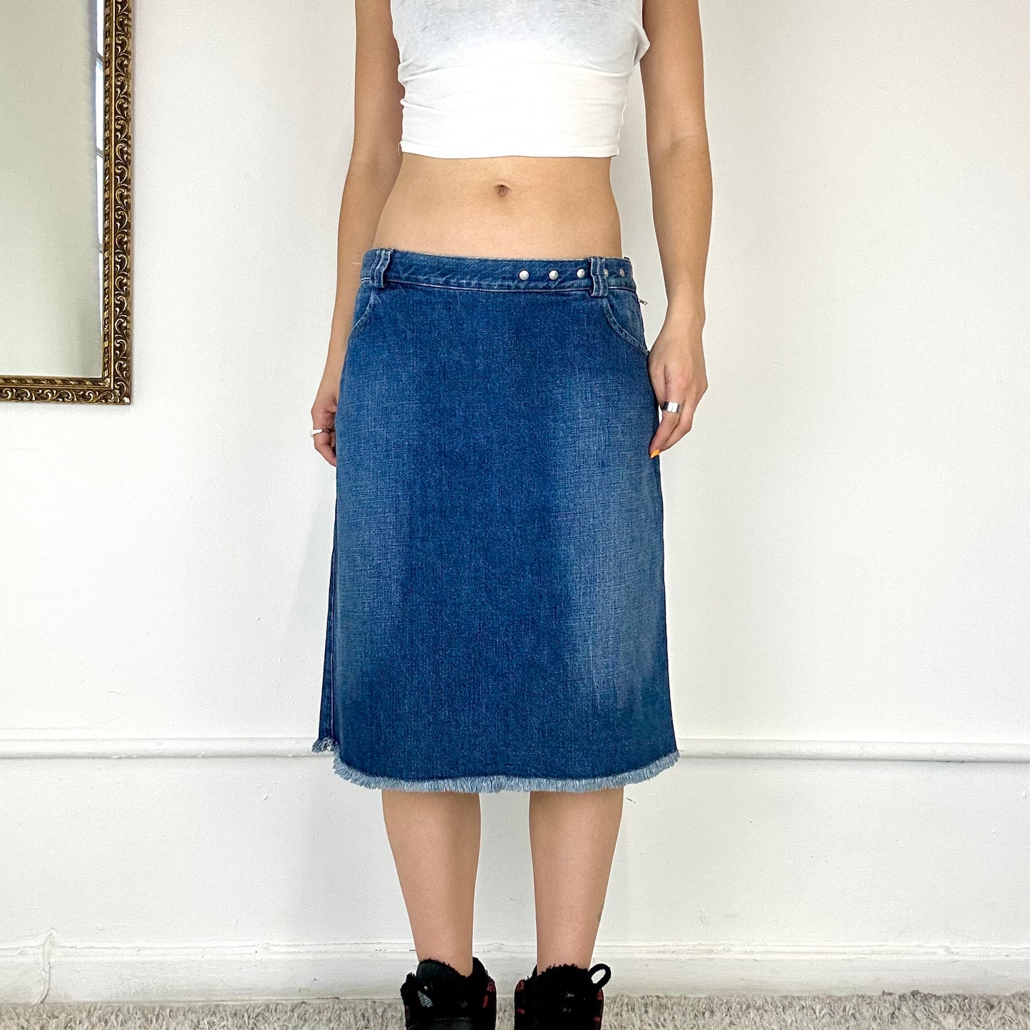 vintage armani jeans denim midi skirt