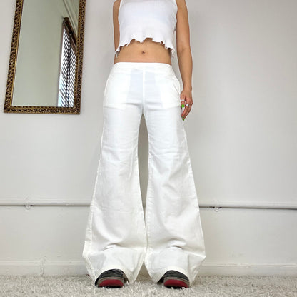 calvin klein wide leg white trousers